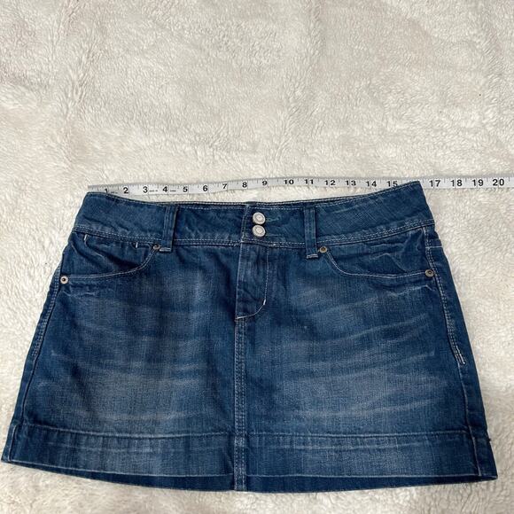 Vtg American Eagle Skirt Women's 8 Cotton Blue Denim Mini Low-Rise 2006 Y2K Soft - Picture 3 of 6